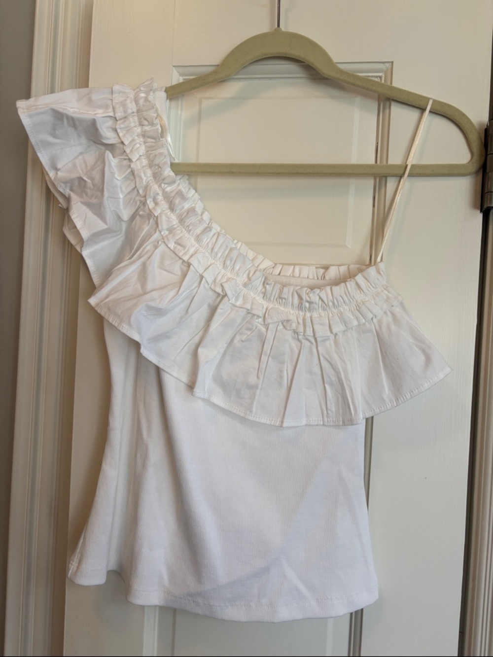 Porridge @ Anthropologie White One-Shoulder Ruffle Women's Top